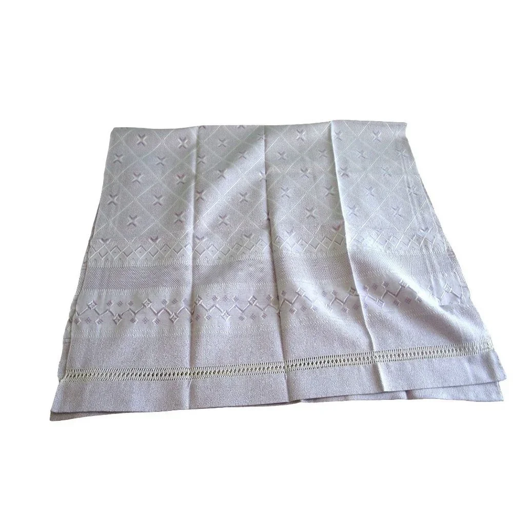 Purple White Woven Trellis Star Vintage Towel Set One Hand One Bath GUC Spots